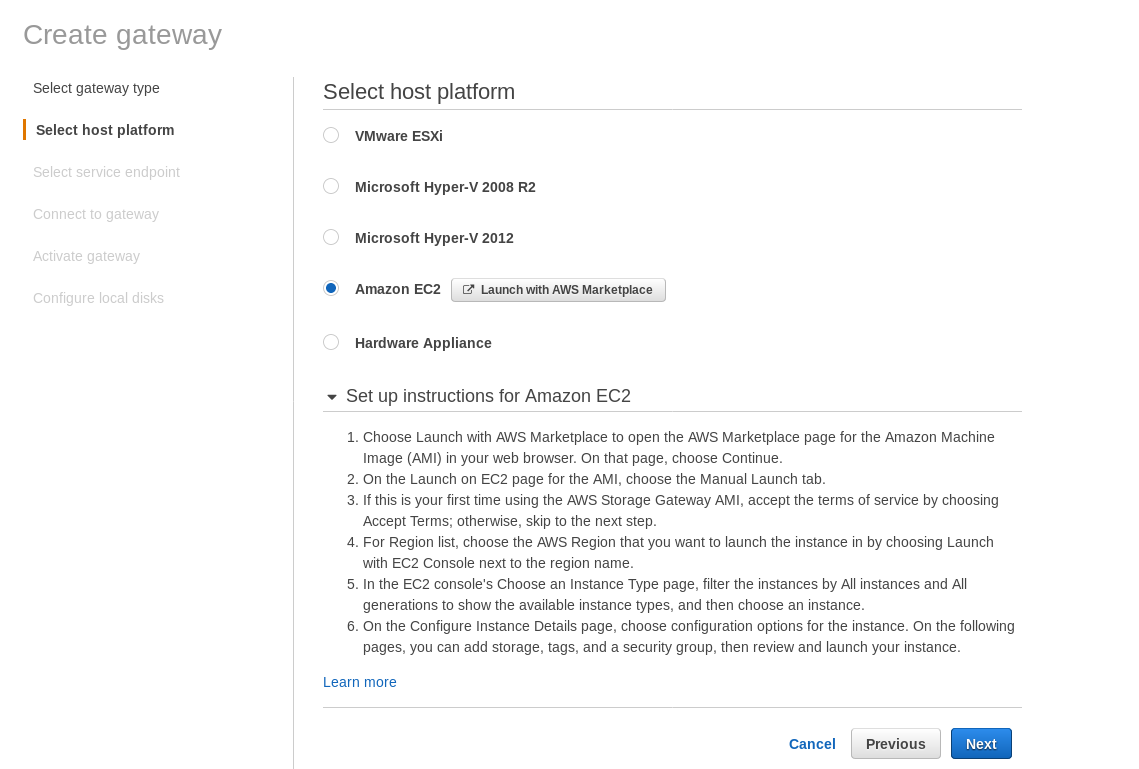  Volume gateway Amazon EC2 setup