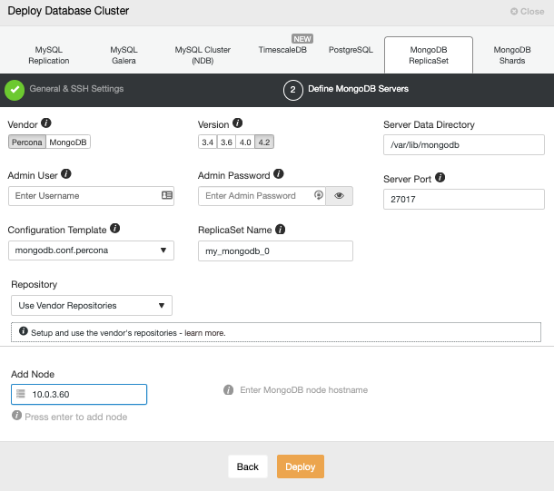 ClusterControl Percona 4.2 MongoDB Deployment