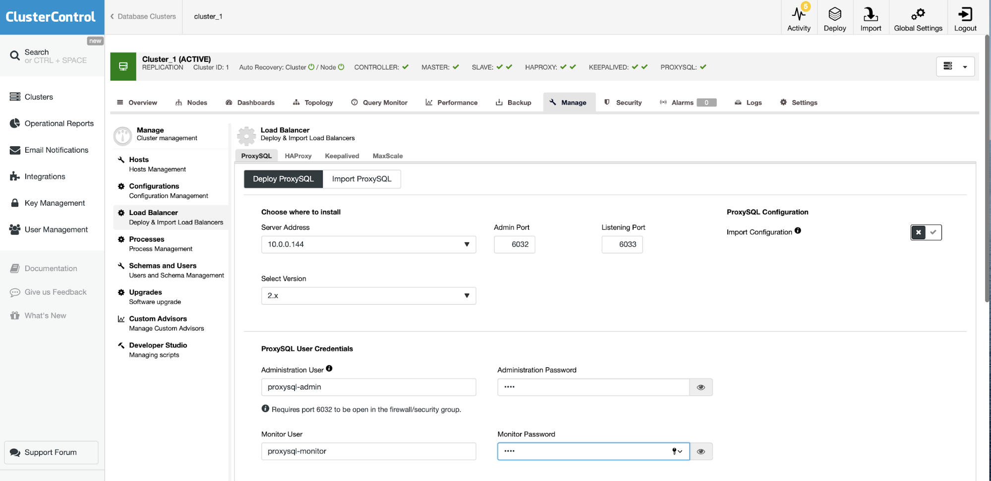 Deploy ProxySQL to Database Cluster