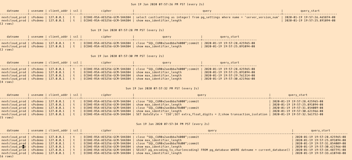  `watch'-ing the AWS DMS queries.