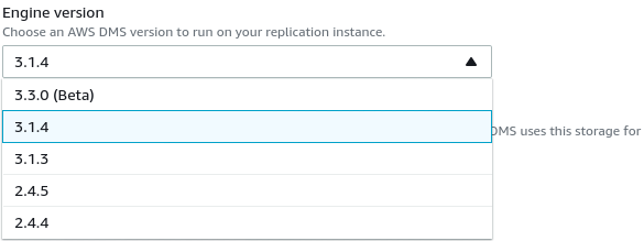 Current AWS DMS versions.