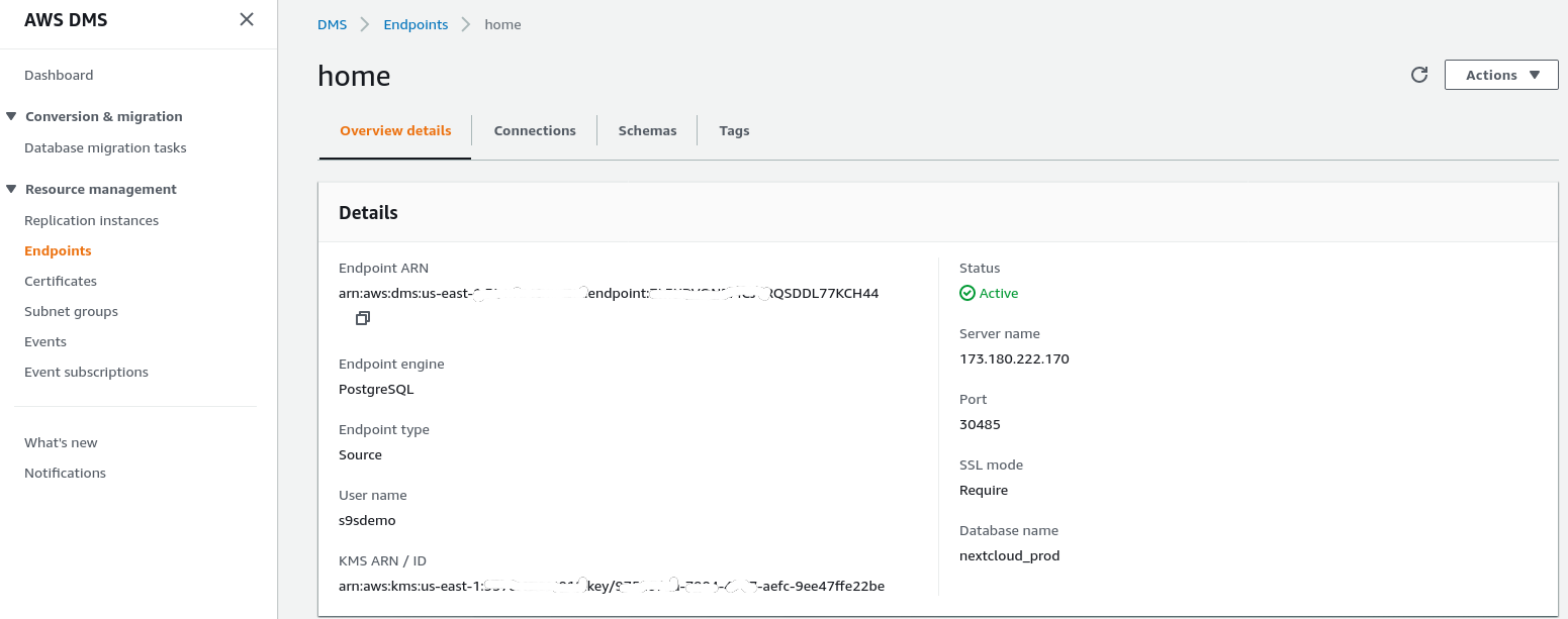  Source Endpoint configuration.