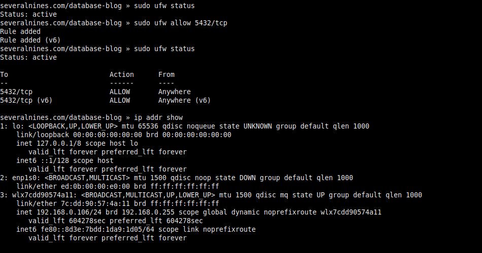 2.6. Configuring the firewall and displaying the IP address.