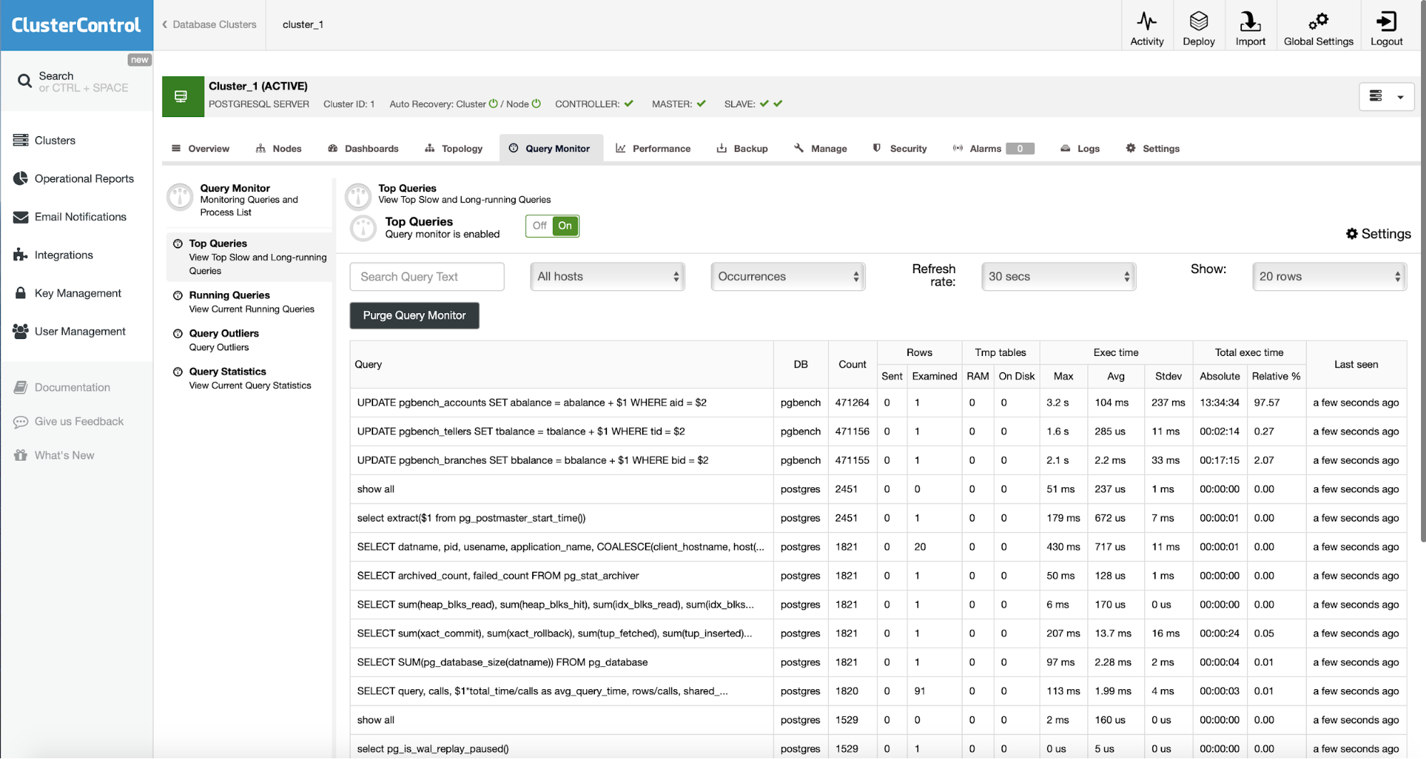 ClusterControl PostgreSQL Query Management