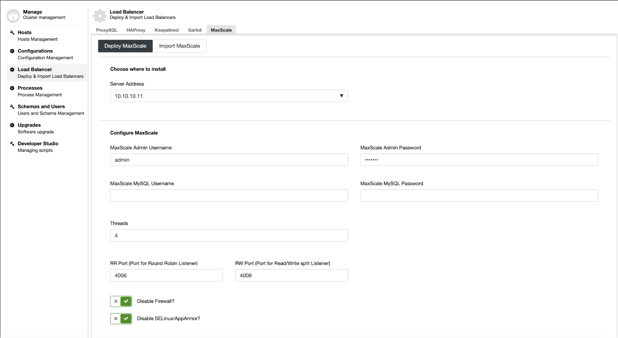 MariaDB Cluster Deployment