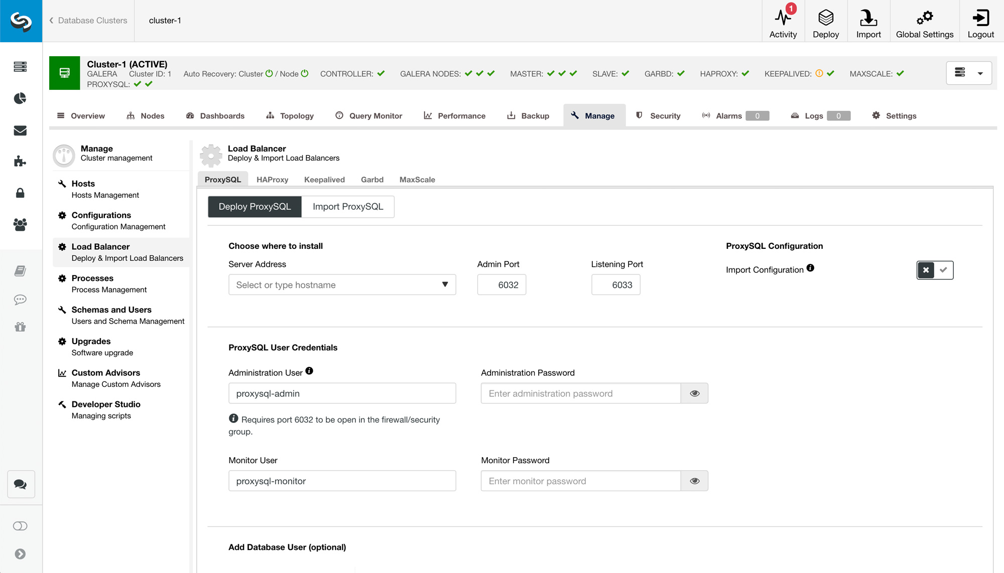 Viewing Load Balancers in ClusterControl