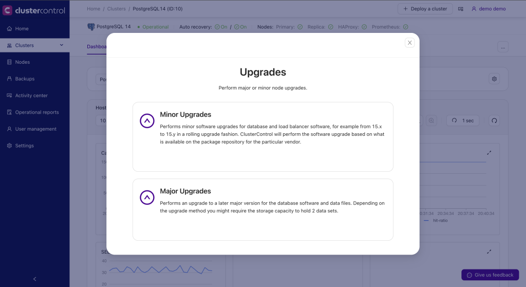 ClusterControl Manage upgrades