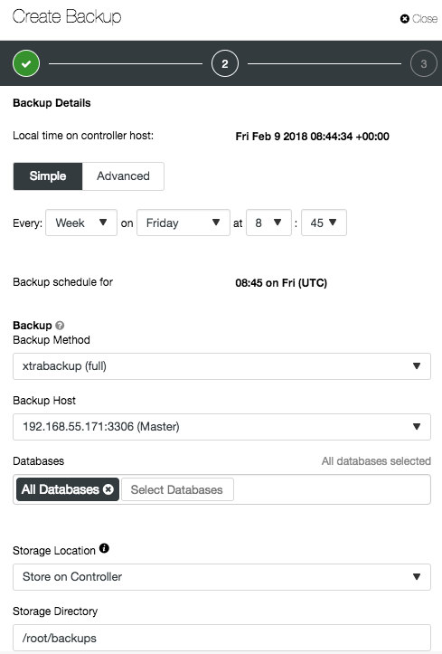 General backup scheduler dialogue