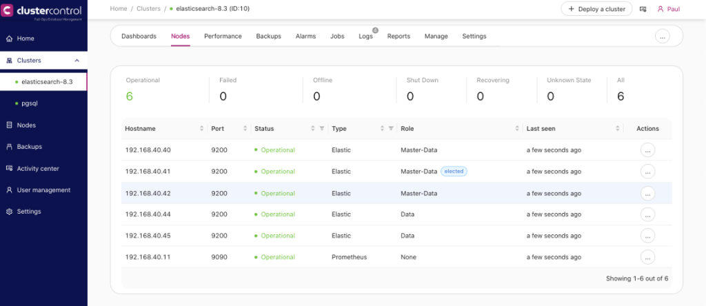 Screenshot depicting ClusterControl interface highlighting the ellipsis button for easy operation setup.