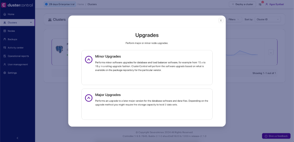 Cluster Upgrades in ClusterControl